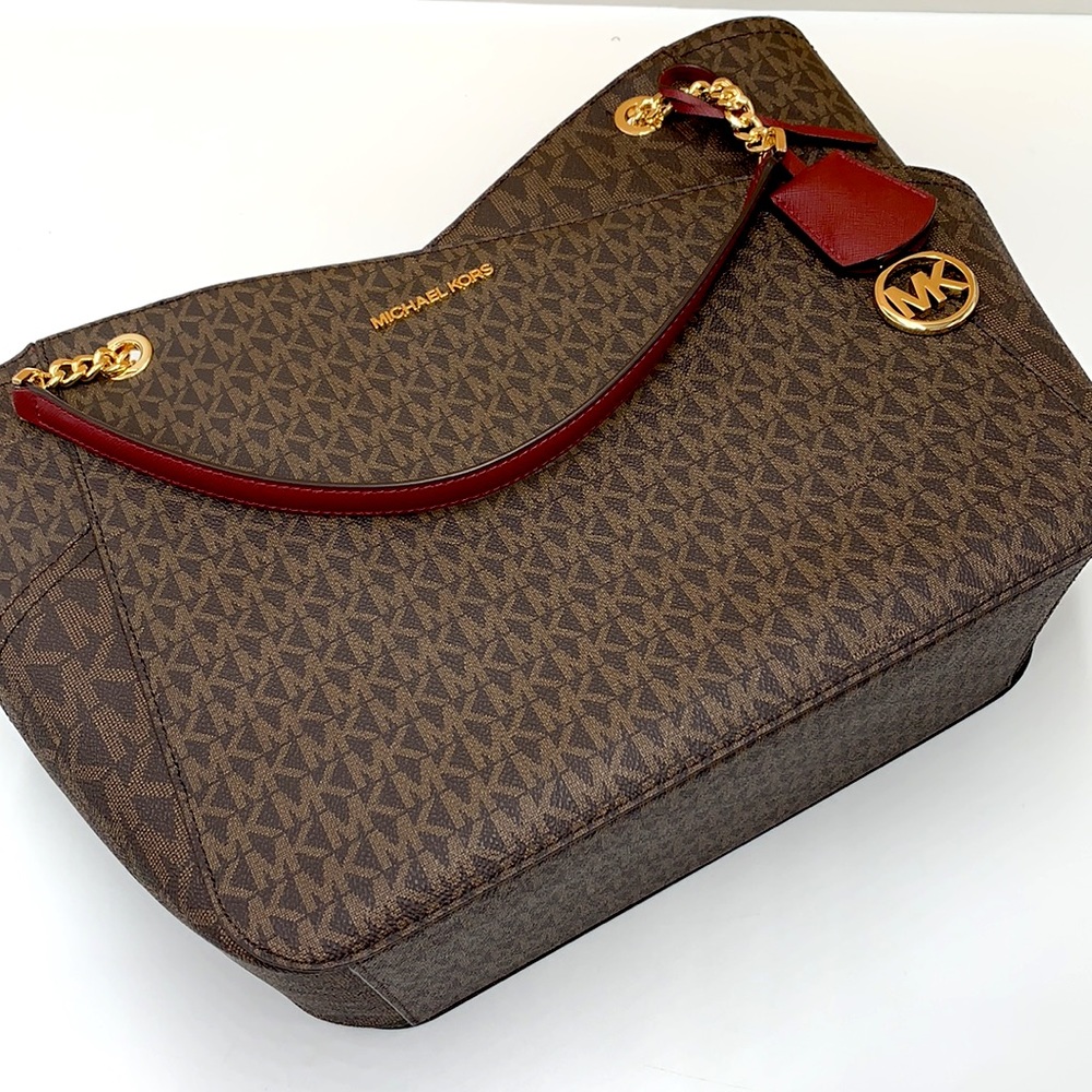 MICHAEL KORS 
Jet Set Large XChain  Logo Shoulder Tote Bag DARK CHERRY COLOR - Picture 15 of 16